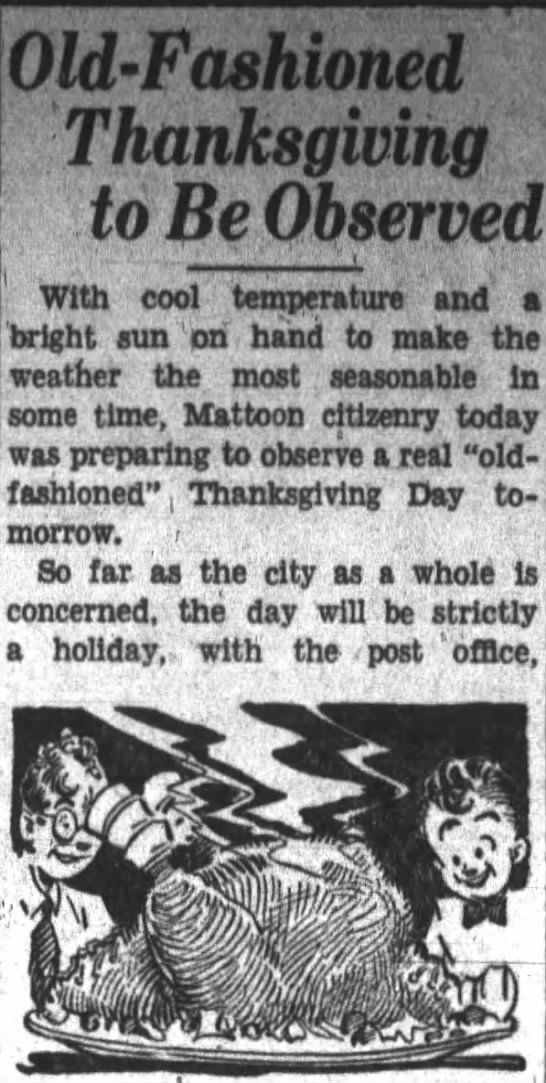 Old-Fashioned Thanksgiving to be Observed